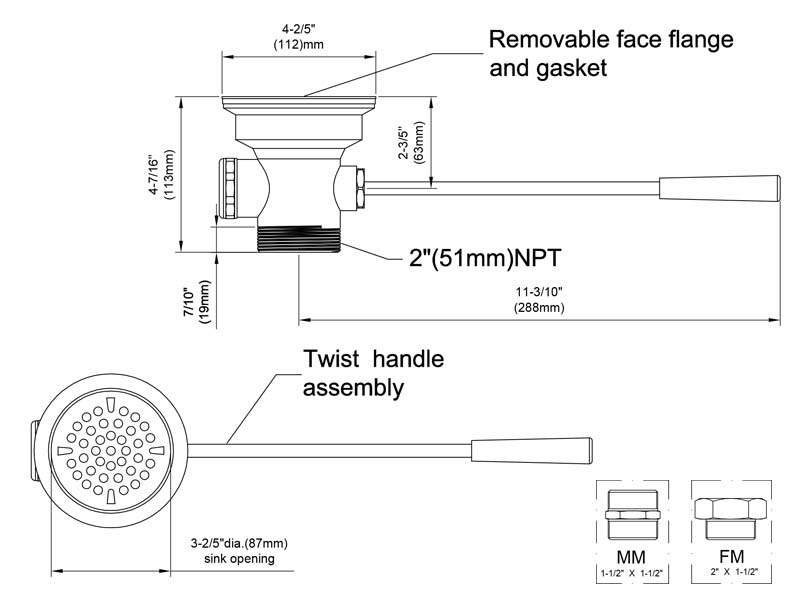 Waste Drain Size WV-3180